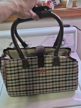 Orgodatory Plaid Handbag with Brown Handles